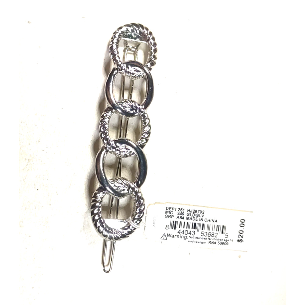 Anna & Ava Hair Barrette Silver Tone New Rope Links